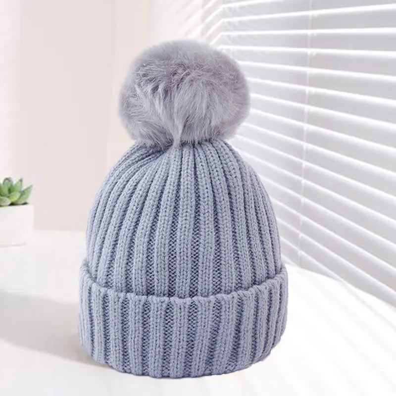 +More Colors - Warm Winter Big Pompom Baby Knitted Hat