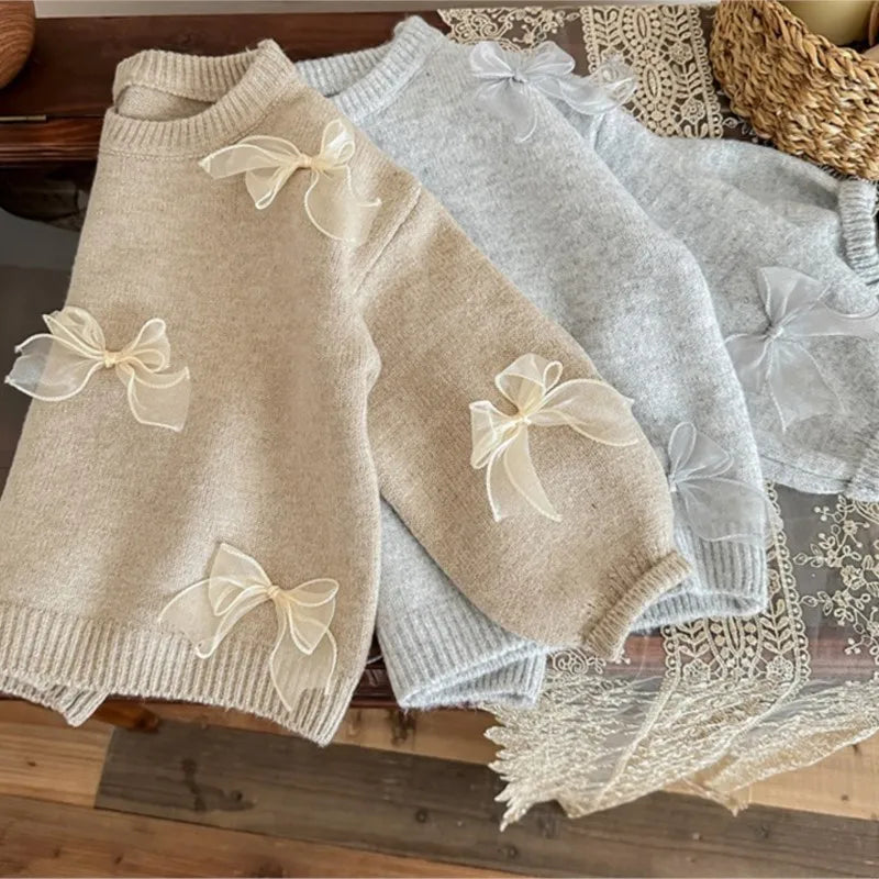 +More Colors - Baby Girl Princess Cotton Knitted Sweater Bow