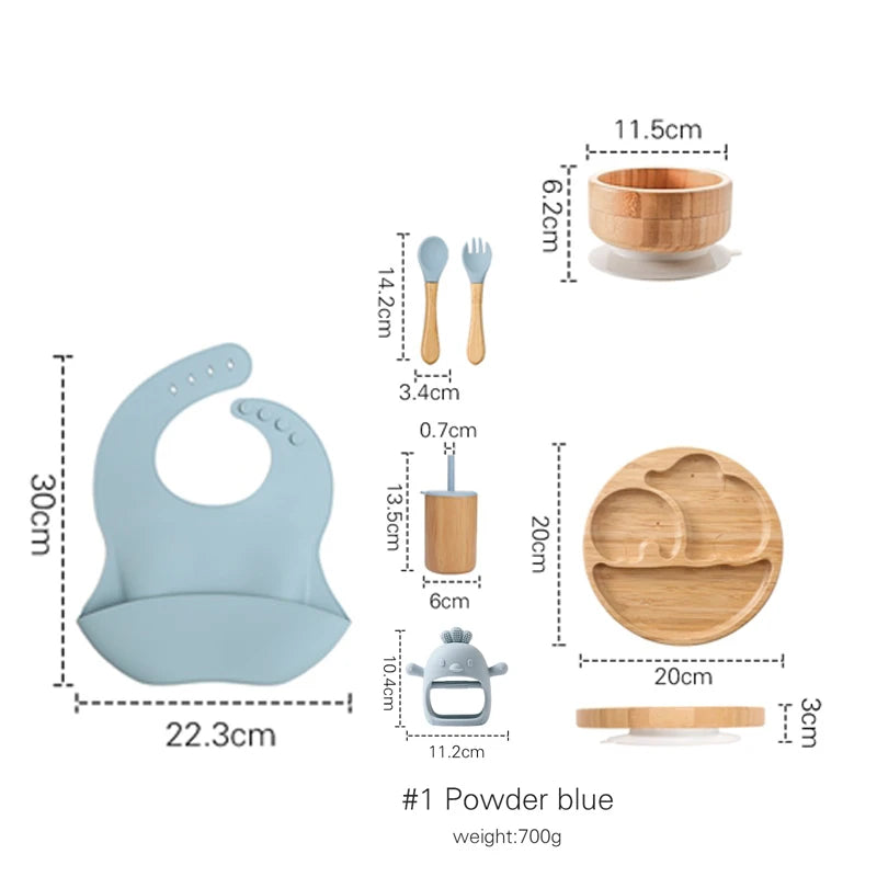 7pcs Silicone Baby Feeding Set Baby Feeding Supplies Kids Bamboo Dinnerware
