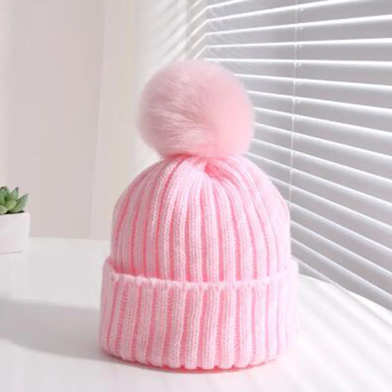 +More Colors - Warm Winter Big Pompom Baby Knitted Hat