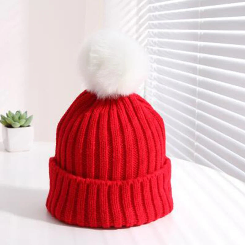 +More Colors - Warm Winter Big Pompom Baby Knitted Hat