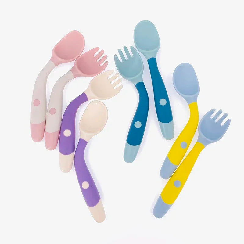 +More Colors - Baby Self-Feeding Spoon Set 2 Pcs – 360° Twist Anti-Drop Silicone Training Utensils