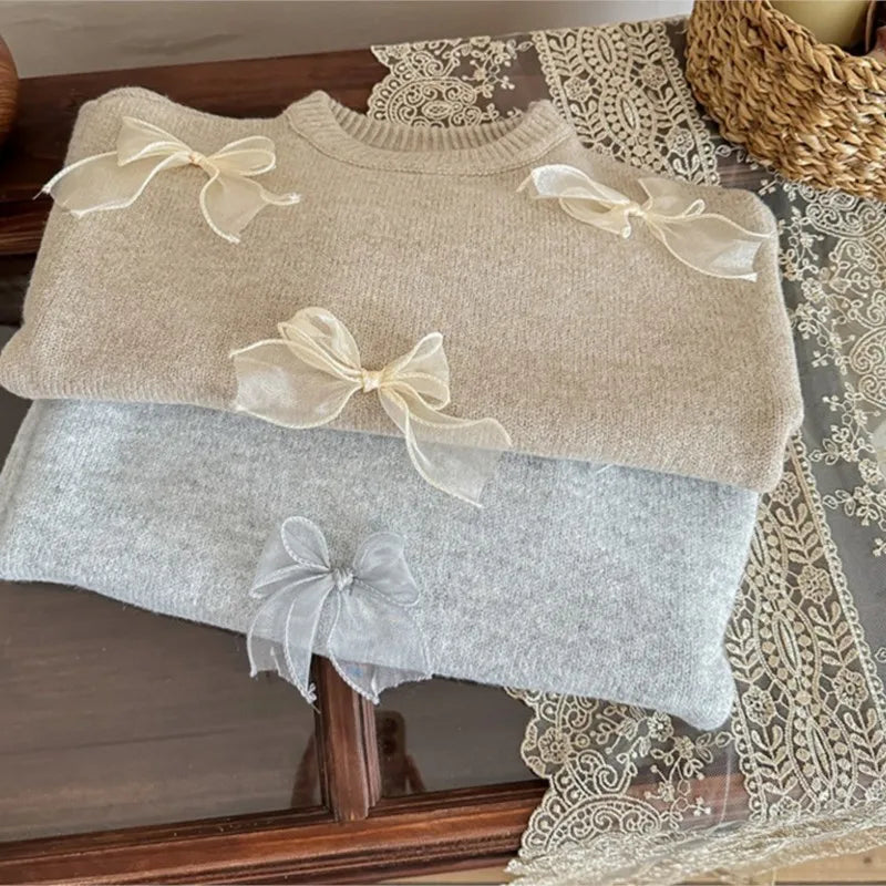 +More Colors - Baby Girl Princess Cotton Knitted Sweater Bow