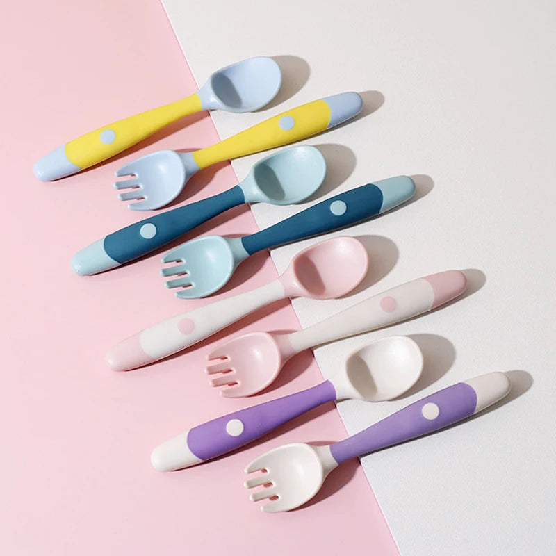 +More Colors - Baby Self-Feeding Spoon Set 2 Pcs – 360° Twist Anti-Drop Silicone Training Utensils