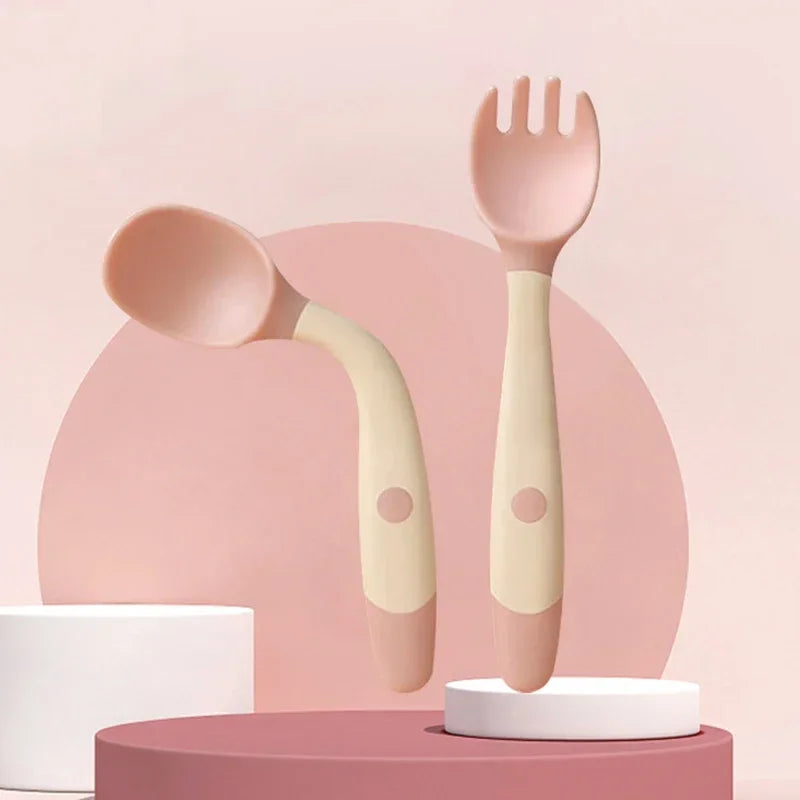 baby self feeding spoon set 2pcs 360 twist anti drop silicone utensil